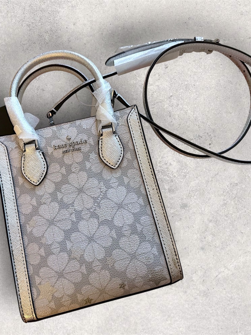 kate spade Floral SILVER Mini Tote with Detachable Strap